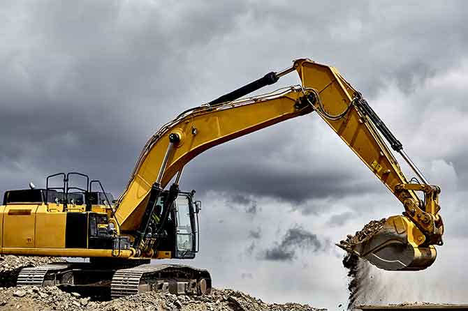 Baumaschinen, Bauarbeiten Bagger, Steine